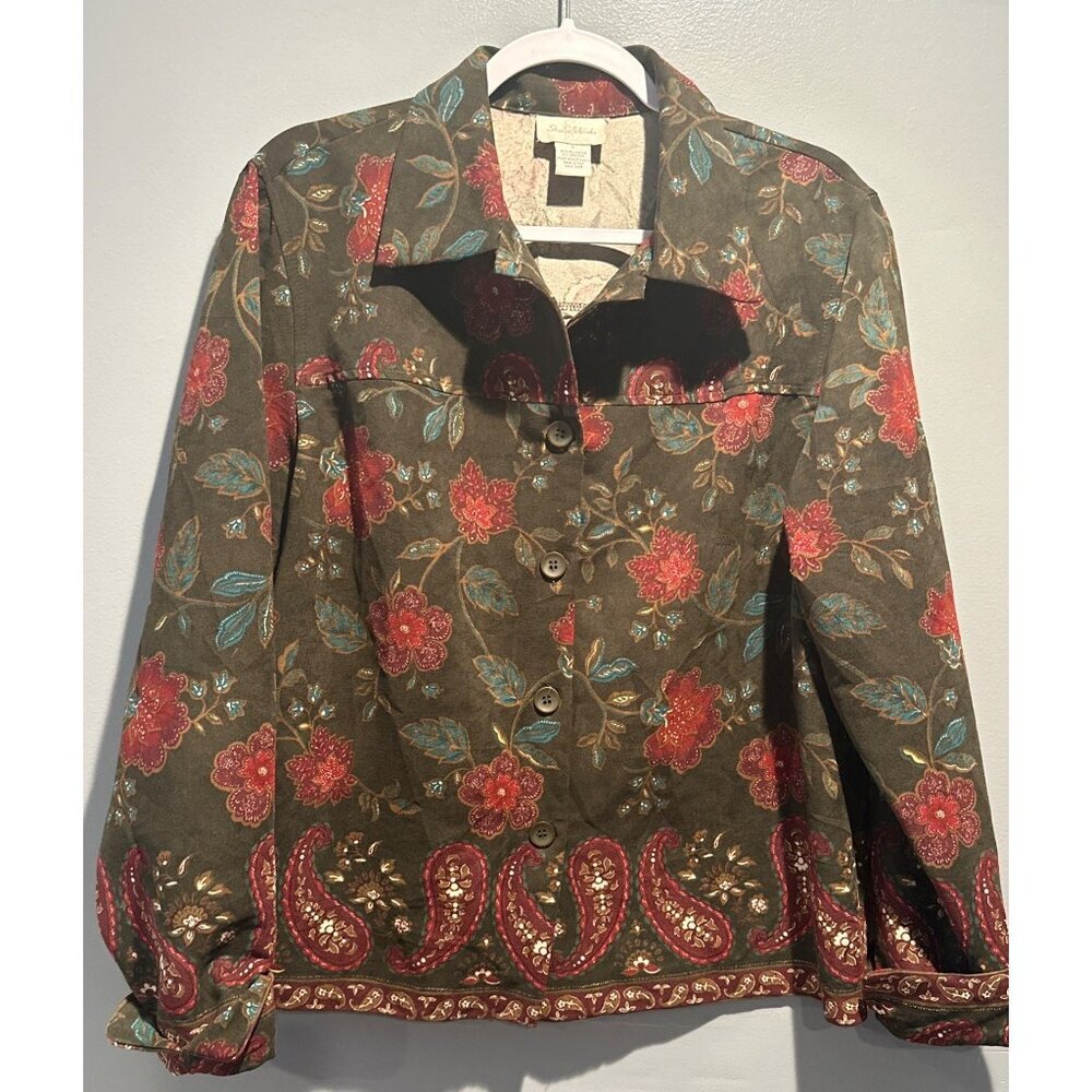 Studio Works Women’s L Brown Paisley Blouse Jacket Soft Fall Boho Cottagecore